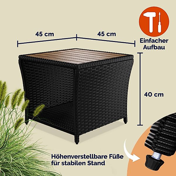 Polyrattan Beistelltisch Schwarz 40x45x45cm Akazienholz günstig online kaufen