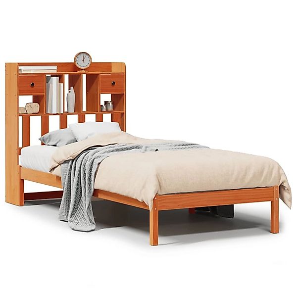 vidaXL Massivholzbett mit Regal ohne Matratze Wachsbraun 100x200 cm 3321642 günstig online kaufen