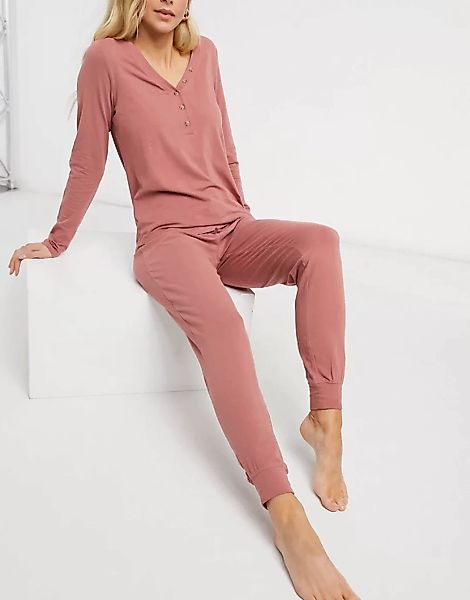 Lindex – Astrid – Pyjamahose aus Bio-Baumwolle in Staubrosa günstig online kaufen