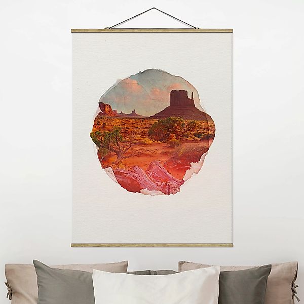 Stoffbild Berge mit Posterleisten - Hochformat Wasserfarben - Monument Vall günstig online kaufen