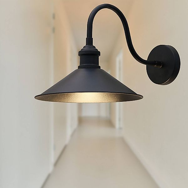 Wandleuchte Christer, schwarz, Breite 24 cm, Metall, E27 günstig online kaufen