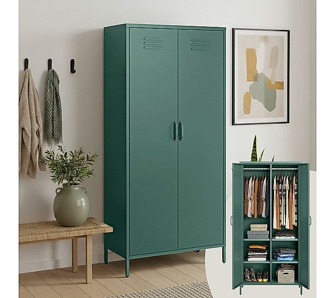 skølm Kleiderschrank Atria aus Metall (Dunkelgrün) Metallschrank mit 6 Fäch günstig online kaufen