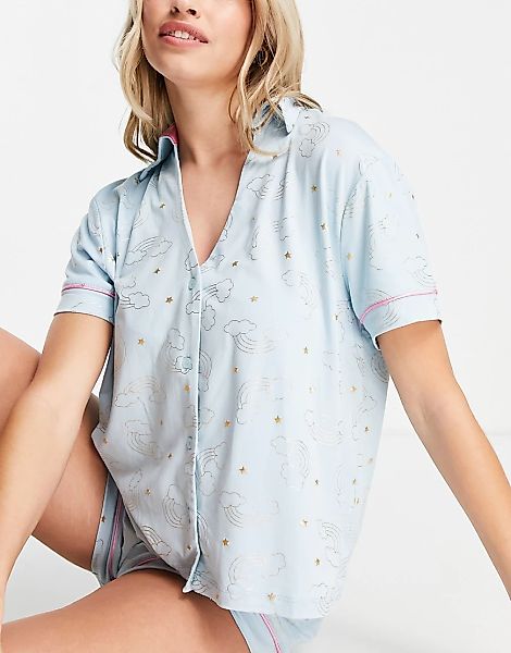 Chelsea Peers – Pyjama-Set in Blassblau, bestehend aus Shorts und Oberteil günstig online kaufen