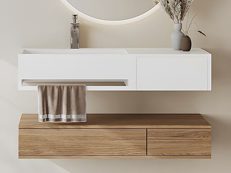 Waschtischplatte mit Handtuchhalter - 90 x 40 x 17 cm - Weiß - GANDAKI günstig online kaufen