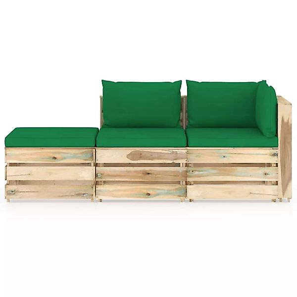 3-tlg. Garten-lounge-set Mit Kissen Grün Imprägniertes Holz günstig online kaufen