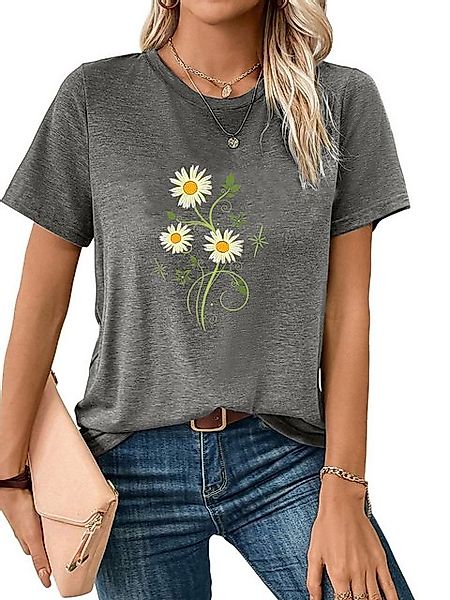 PYL Kurzarmshirt T-Shirt Damen Sommer Casual KurzarmShirt mit Gänseblümchen günstig online kaufen