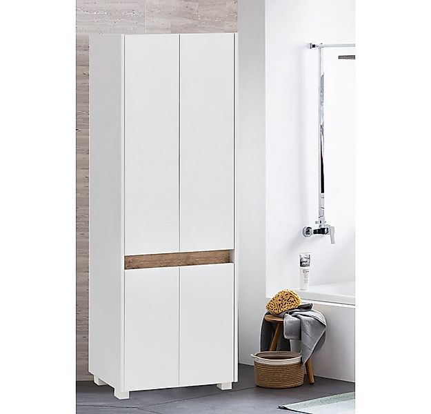Lomadox Hochschrank Corato Weiß mit Blende in Absetzung Wildeiche Nb. 56,9/ günstig online kaufen