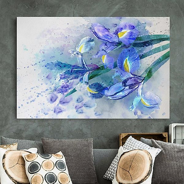 Leinwandbild Blumen - Querformat Aquarell Blumen Iris günstig online kaufen