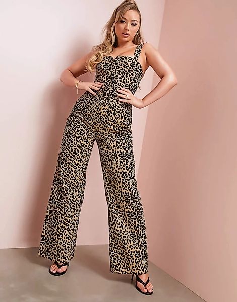 ASOS LUXE Hourglass – Jeans-Jumpsuit mit Leopardenmuster-Mehrfarbig günstig online kaufen
