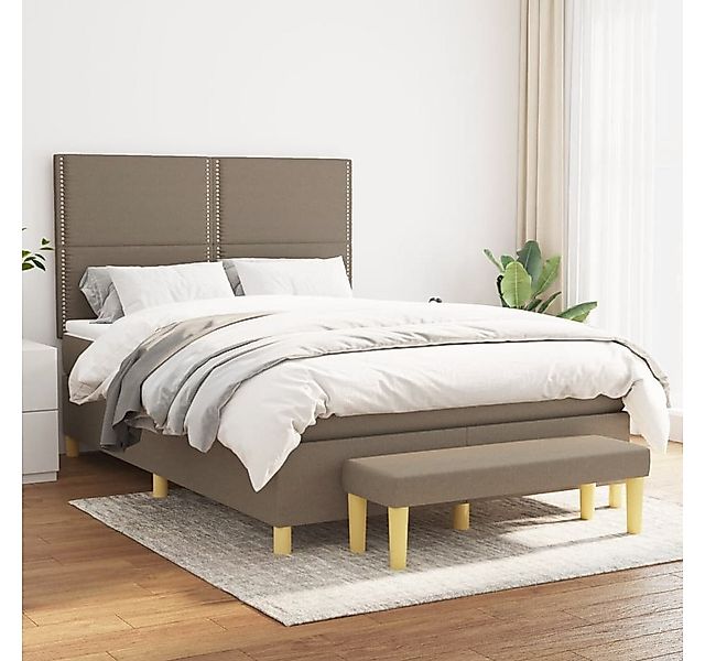 vidaXL Boxspringbett, Boxspringbett mit Matratze Taupe 140x200 cm Stoff günstig online kaufen