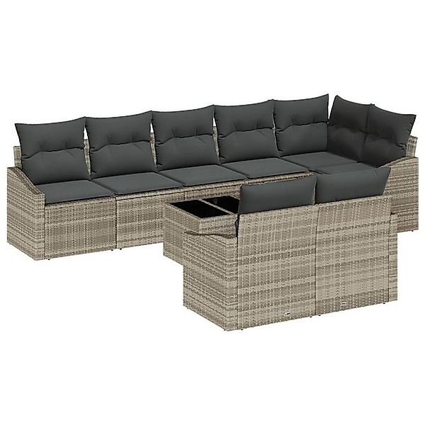 vidaXL Loungesofa 9-teiliges Garten Essset mit Kissen Grau Poly-Rattan, 9 T günstig online kaufen