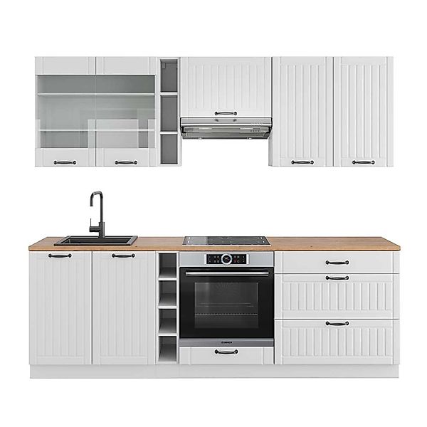 Vicco Fame-Line Küchenzeile Weiß Landhaus/Weiß 235 cm AP Eiche günstig online kaufen