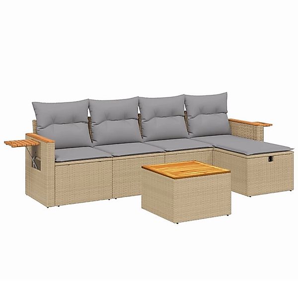 vidaXL 6-tlg Garten-Sofagarnitur mit Kissen Beige Poly Rattan Modell 200 günstig online kaufen