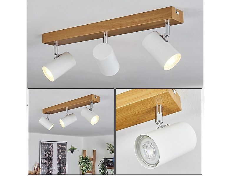 hofstein Deckenleuchte Deckenlampe aus Metall in Holzoptik/Weiß/Chromfarben günstig online kaufen