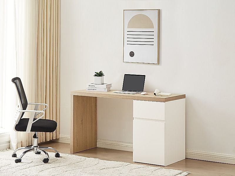 Schreibtisch mit 1 Schublade & 1 Schrank - Holzfarben & Weiß - ACUNEZA günstig online kaufen