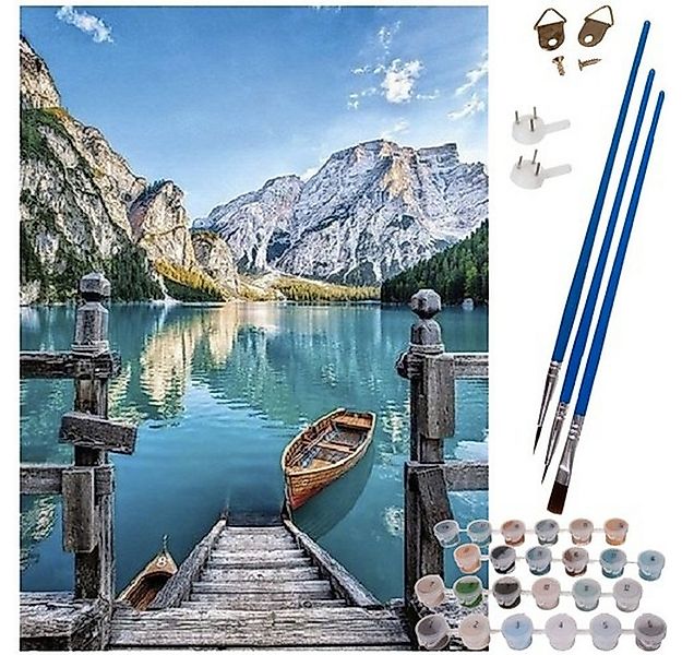 MAALEO Malen nach Zahlen Gemälde Berglandschaft Leinwand Malset (Spar-Set, günstig online kaufen