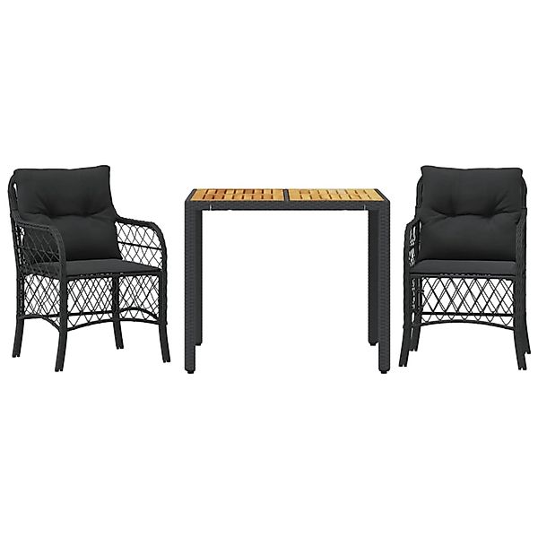 vidaXL 3-Tlg Bistro-Set mit Kissen Schwarz Poly Rattan 3212042 günstig online kaufen