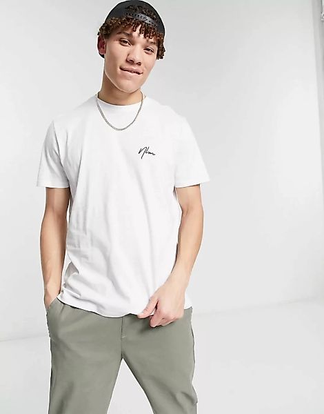 New Look – T-Shirt mit „NLM”-Stickerei in Weiß günstig online kaufen