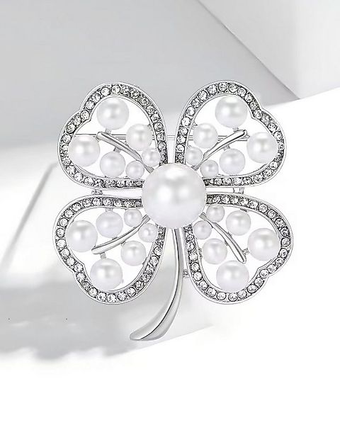 MayTree Brosche "Klee", mit Zierperlen und Strass (Stück, 1-tlg), Metallbro günstig online kaufen