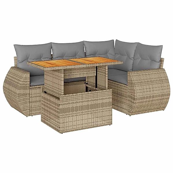 vidaXL 5-Tlg Garten-Sofagarnitur mit Kissen Beige Poly Rattan 3327258 günstig online kaufen