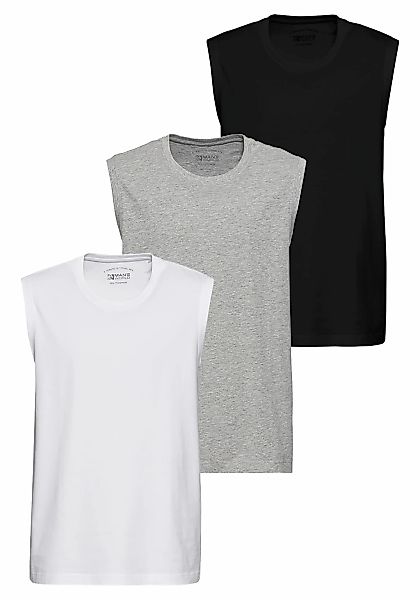 Mans World Muscleshirt, 3 Stk. ärmellos, Basic-Stil, unifarben, Rundhalsaus günstig online kaufen