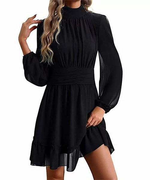 ZWY Jerseykleid Langärmliges einfarbiges Kleid, gerüschtes, fließendes Klei günstig online kaufen