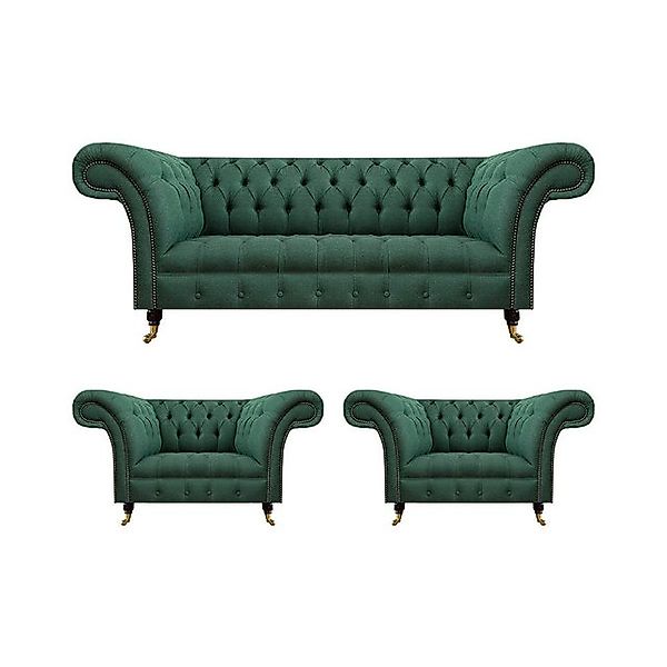 JVmoebel Chesterfield-Sofa Komplett Set 3tlg Wohnzimmer 2x Sessel mit Dreis günstig online kaufen