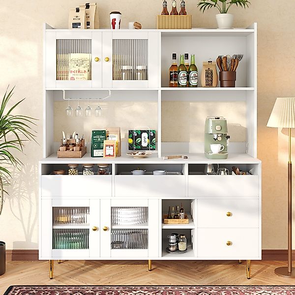 Flieks Küchenbuffet Hochschrank mit Glastüren, Schubladen günstig online kaufen