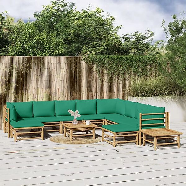 Vidaxl 12-tlg. Garten-lounge-set Mit Grünen Kissen Bambus günstig online kaufen
