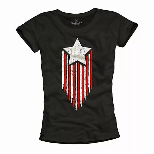 MAKAYA Print-Shirt Damen Aufdruck Stern USA Fahne Amerika Flagge America To günstig online kaufen