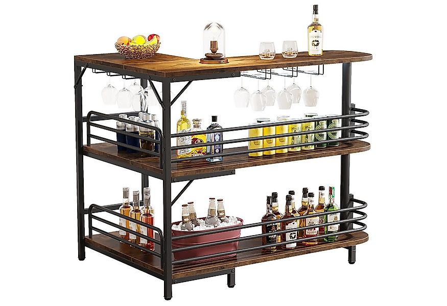 Tribesigns Bartisch L-förmige Bistrotisch, 3 Tier Bartisch mit Regal Weinre günstig online kaufen