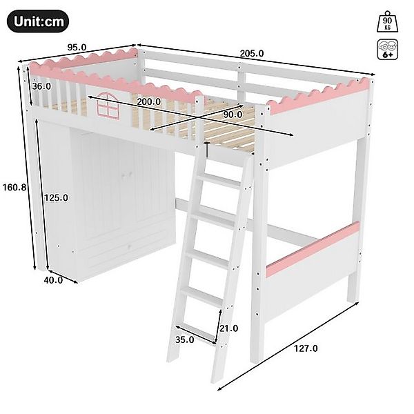 Odikalo Hochbett Jugendbett Kinderbett,Einzelbett mit Kleiderschrank Schubl günstig online kaufen