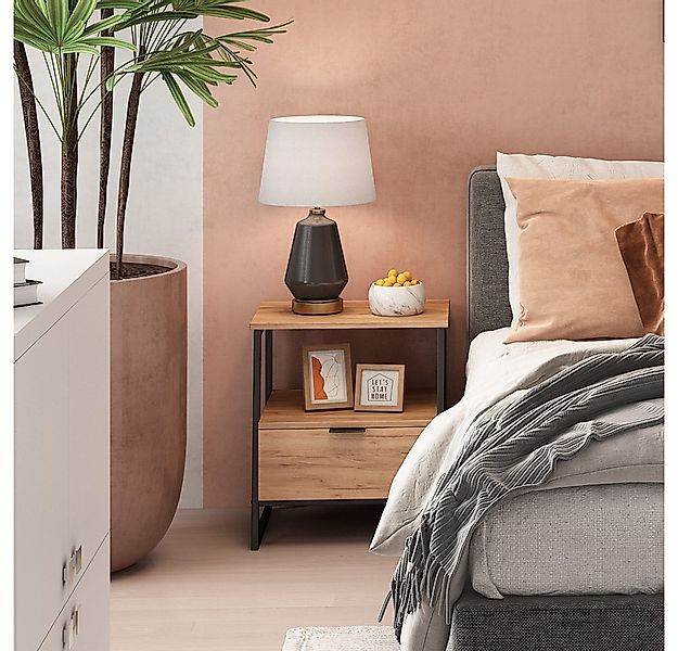 Vicco Nachtschrank Lunor, Goldkraft Eiche/Schwarz, 2er Set günstig online kaufen