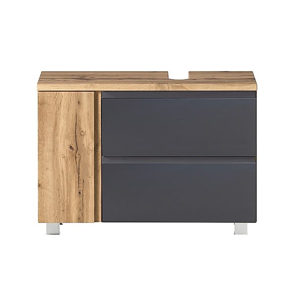 Held Möbel Unterbeckenschrank Ancona 85cm matt Grau-Wotaneiche Ausschnitt r günstig online kaufen