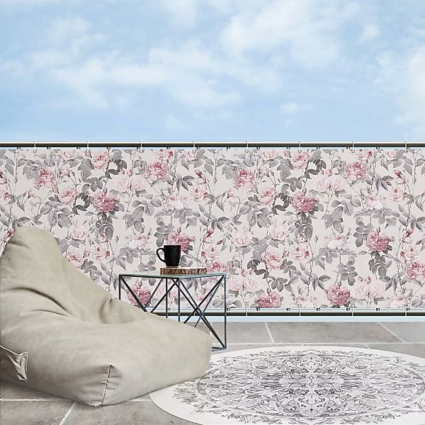 Balkon Sichtschutz Rosenblüten auf Rosa günstig online kaufen
