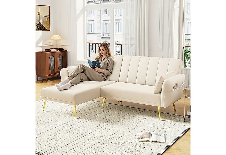 Merax Schlafsofa L-Form Klappsofa Samt Schlafsofa Ecksofa mit Schlaffunktio günstig online kaufen