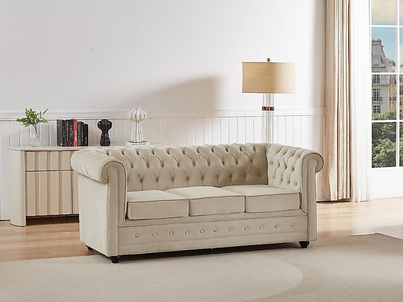 Sofa mit Schlaffunktion 3-Sitzer - Samt - Beige -CHESTERFIELD günstig online kaufen