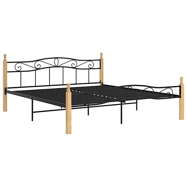 vidaXL Bettgestell Massivholzbett Schwarz Metall und Eiche 200x200 cm Doppe günstig online kaufen