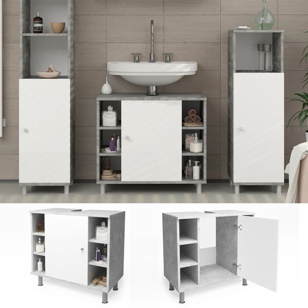 Vicco Waschbeckenunterschrank Fynn, Beton/Weiß, 60 x günstig online kaufen