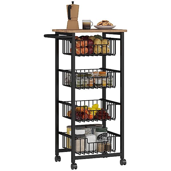 HOMCOM Küchenwagen mit Arbeitsplatte Stahl MDF Eiche 49,5L x 31B x 91H cm günstig online kaufen