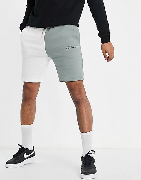 Closure – Shorts in Weiß und Grau im Blockfarbendesign mit Logoprint günstig online kaufen