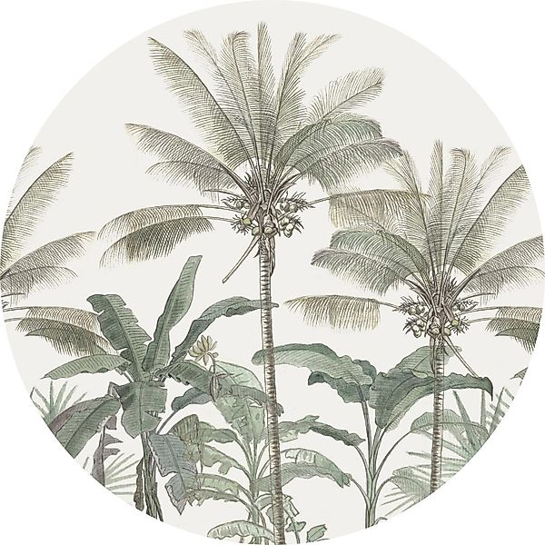 ESTAhome Selbstklebende Runde Tapete Palmen Hellbeige und Graugrün Ø 140 cm günstig online kaufen
