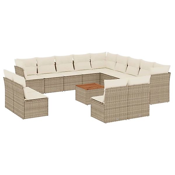 vidaXL 14-Tlg Garten-Sofagarnitur mit Kissen Beige Poly Rattan 3223937 günstig online kaufen