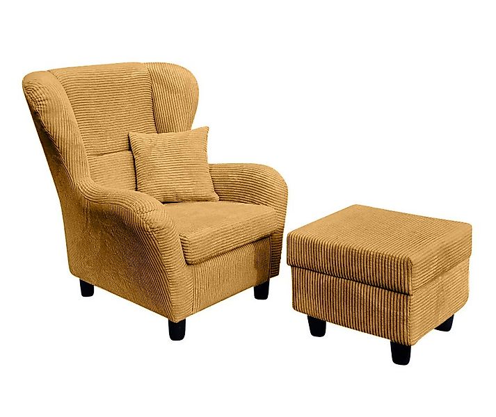 luma-home Ohrensessel 18022 (mit Hocker und Zierkissen, Wellenunterfederung günstig online kaufen