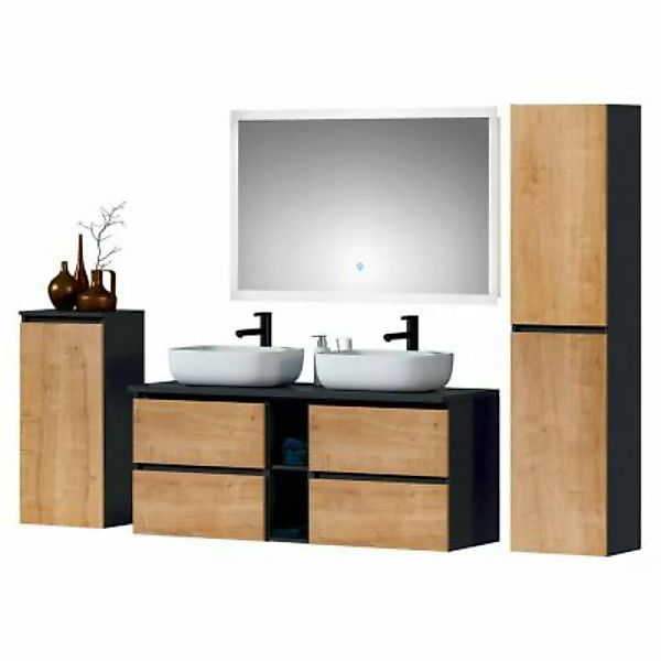 Lomadox Badezimmer Set MODENA-56 mit zwei Aufsatzwaschbecken in anthrazit m günstig online kaufen