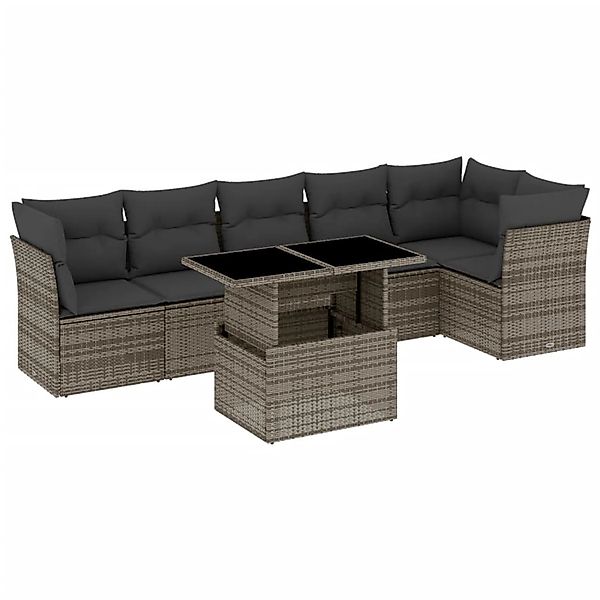 vidaXL 7-tlg Garten-Sofagarnitur mit Kissen Grau Poly Rattan Modell 183 günstig online kaufen