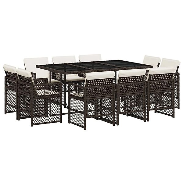 vidaXL 11-Tlg Garten-Essgruppe mit Kissen Braun Poly Rattan 3210849 günstig online kaufen