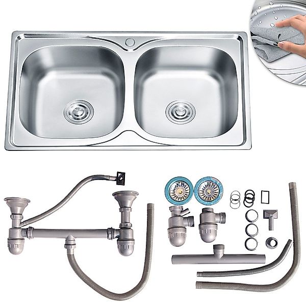 Feel2Home Edelstahlspüle Doppelspülbecken Einbauspüle Edelstahlspüle Spüle günstig online kaufen