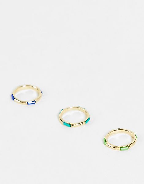DesignB London – Ringe in Gold-Optik mit Emaille-Detail im 3er-Multipack-Go günstig online kaufen
