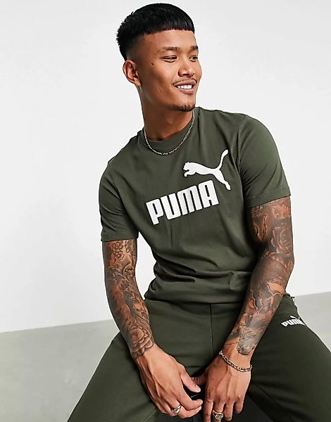 Puma – Essentials – T-Shirt mit großem Logo in Khaki-Grün günstig online kaufen